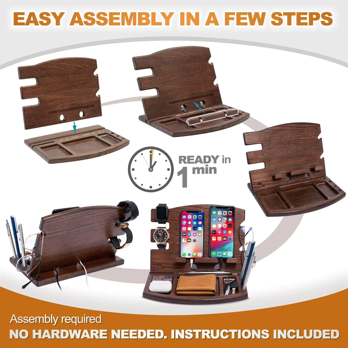 Ash Wood Dual Phone Docking Organizer